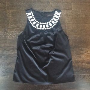 Silky black tank top with white beading